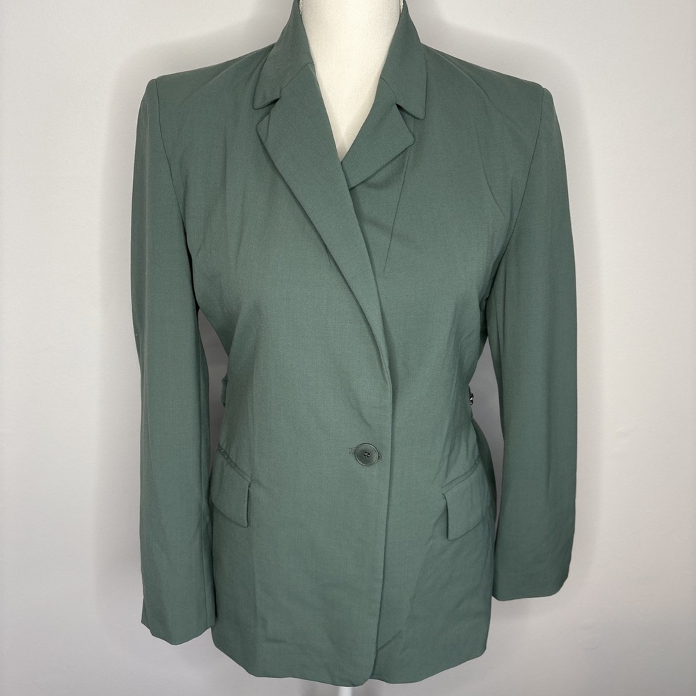 Maje Womens Blazer 36 Green Single Button Wool Blend Belted Classic Jacket